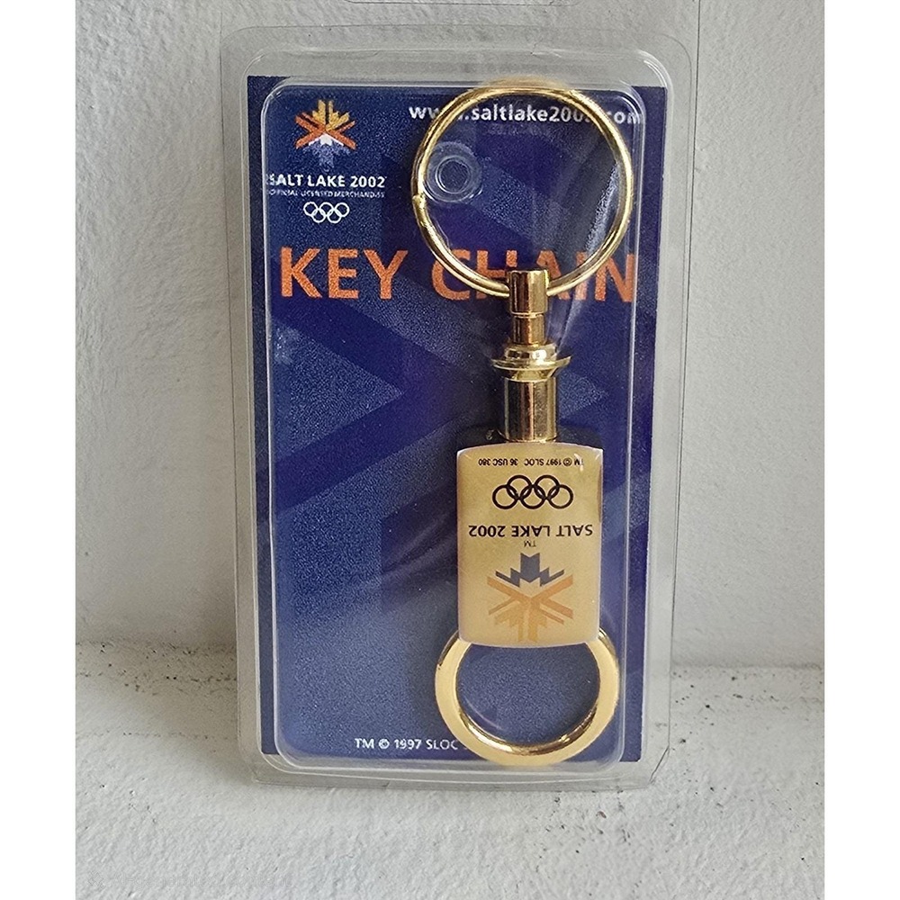 Salt Lake 2002 Olympic Winter Keychain Gold Tone NOS Official Collectible